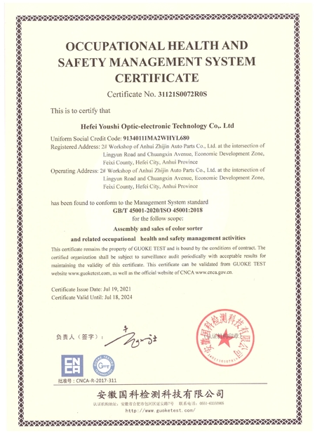Китай Hefei Youshi  Optic-electronic Technology Co,. Ltd Сертификаты