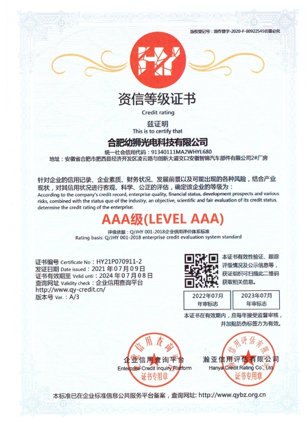 Китай Hefei Youshi  Optic-electronic Technology Co,. Ltd Сертификаты